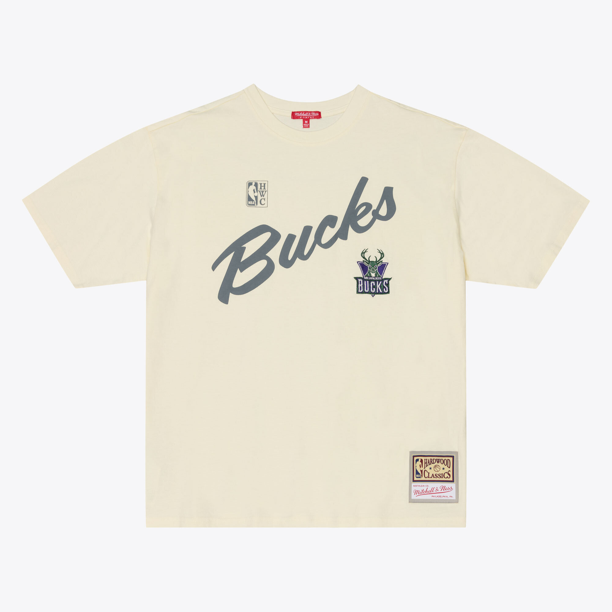 Women's Mitchell & Ness  Oatmeal Milwaukee Bucks Heritage Hues T-Shirt