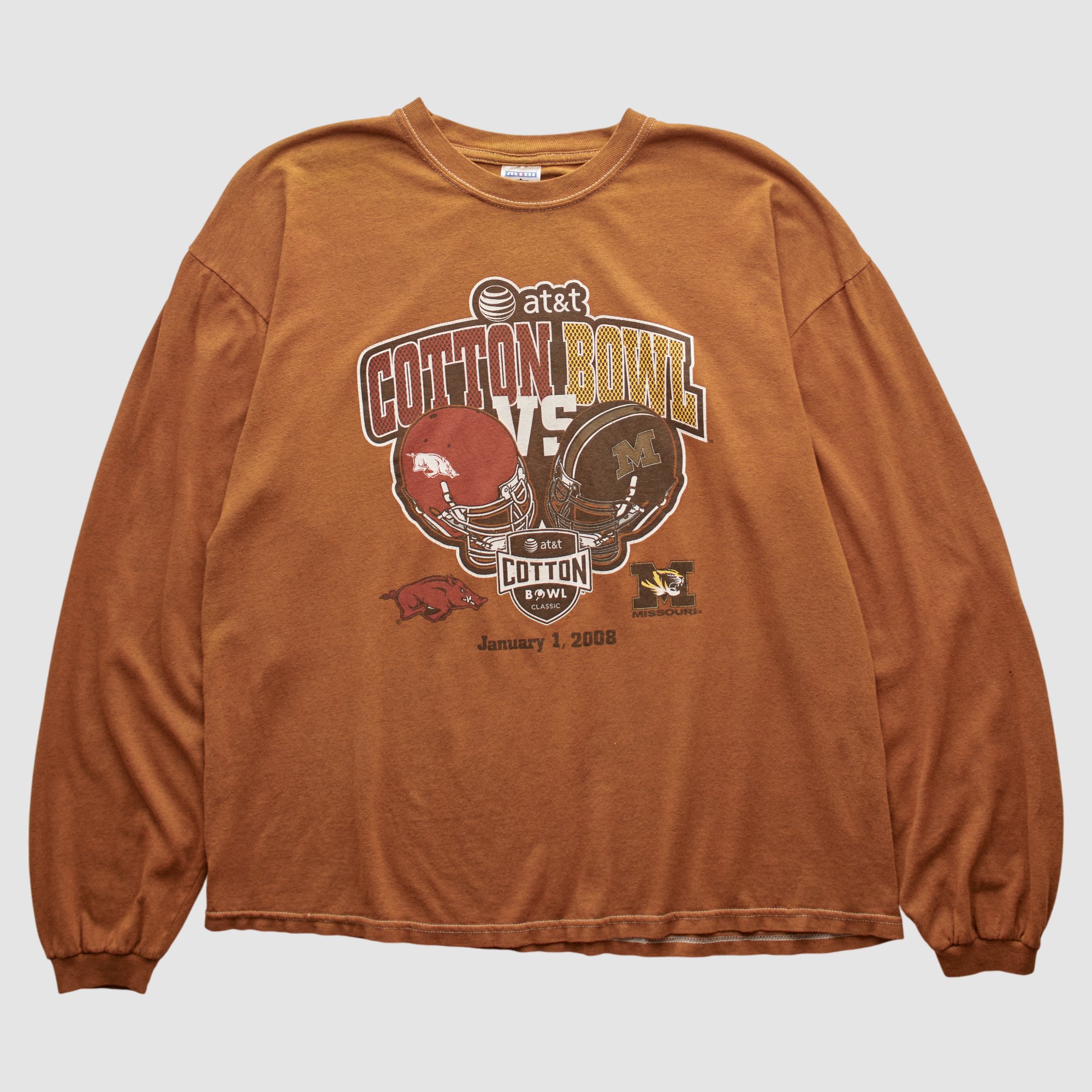 NCAA Mizzou vs Arkansas Cotton Bowl Jerzees 2008 Long Sleeve T-shirt - Brown - M by Fanatics Real Vintage