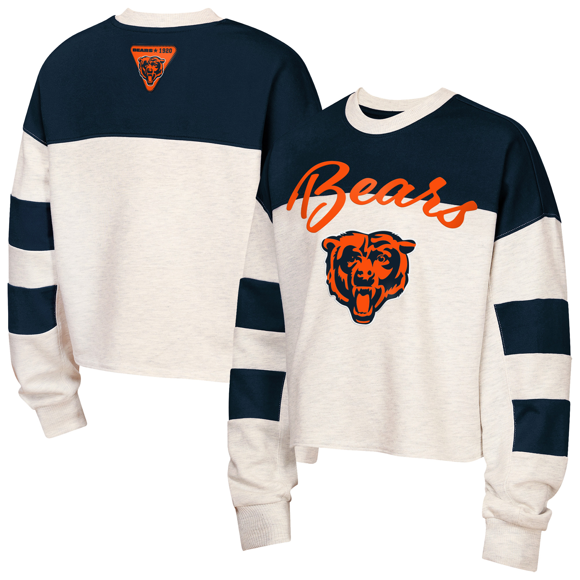 Girls Youth Outerstuff Cream/Navy Chicago Bears Dynasty Terry Sweatshirt
