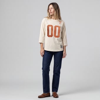Women's Mitchell & Ness Cream Texas Longhorns Retro Roots Oversized 3/4-Sleeve T-Shirt