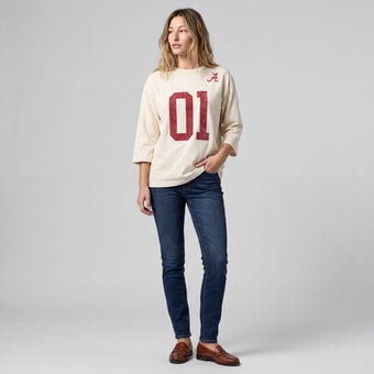 Women's Mitchell & Ness Cream Alabama Crimson Tide Retro Roots Oversized 3/4-Sleeve T-Shirt