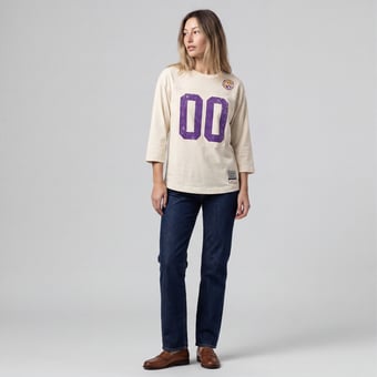 Women's Mitchell & Ness Cream LSU Tigers Retro Roots Oversized 3/4-Sleeve T-Shirt