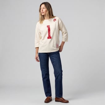 Women's Mitchell & Ness Cream Ohio State Buckeyes Retro Roots Oversized 3/4-Sleeve T-Shirt