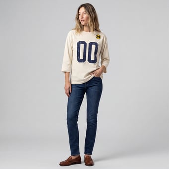 Women's Mitchell & Ness Cream Michigan Wolverines Retro Roots Oversized 3/4-Sleeve T-Shirt