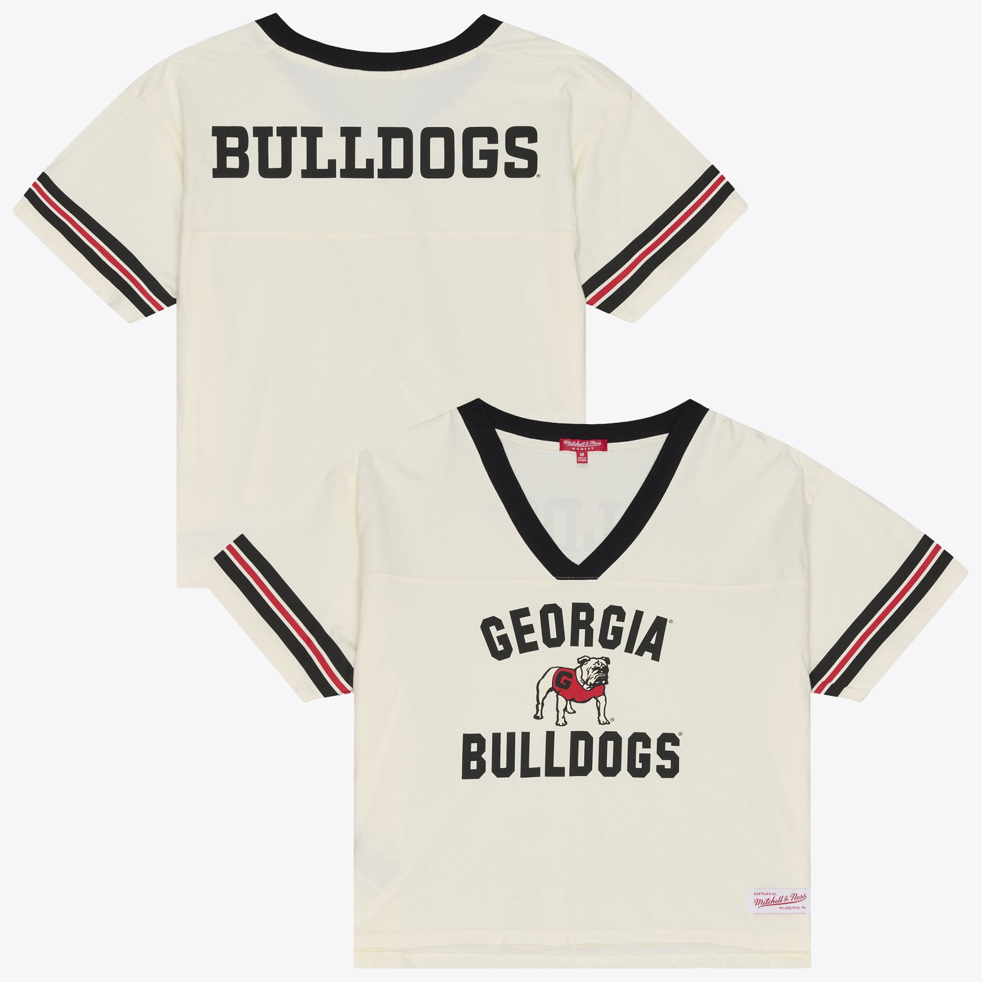 Women's Mitchell & Ness Cream Georgia Bulldogs Retro Roots Crop Boxy Yoke T-Shirt