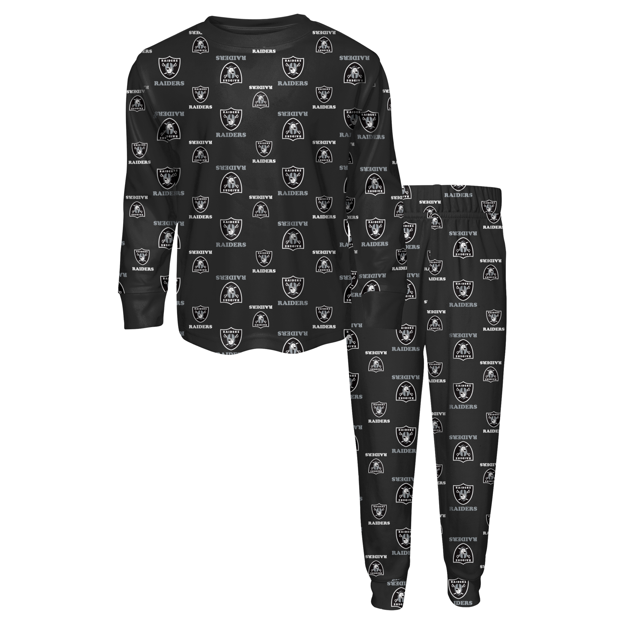 Outerstuff Big Boys' and Girls' Black Las Vegas Raiders All-Over-Print Long-Sleeves T-Shirt and Pants Sleep Set - Black
