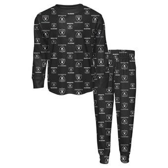 Youth Outerstuff Black Las Vegas Raiders All-Over-Print Long Sleeve T-Shirt and Pants Sleep Set