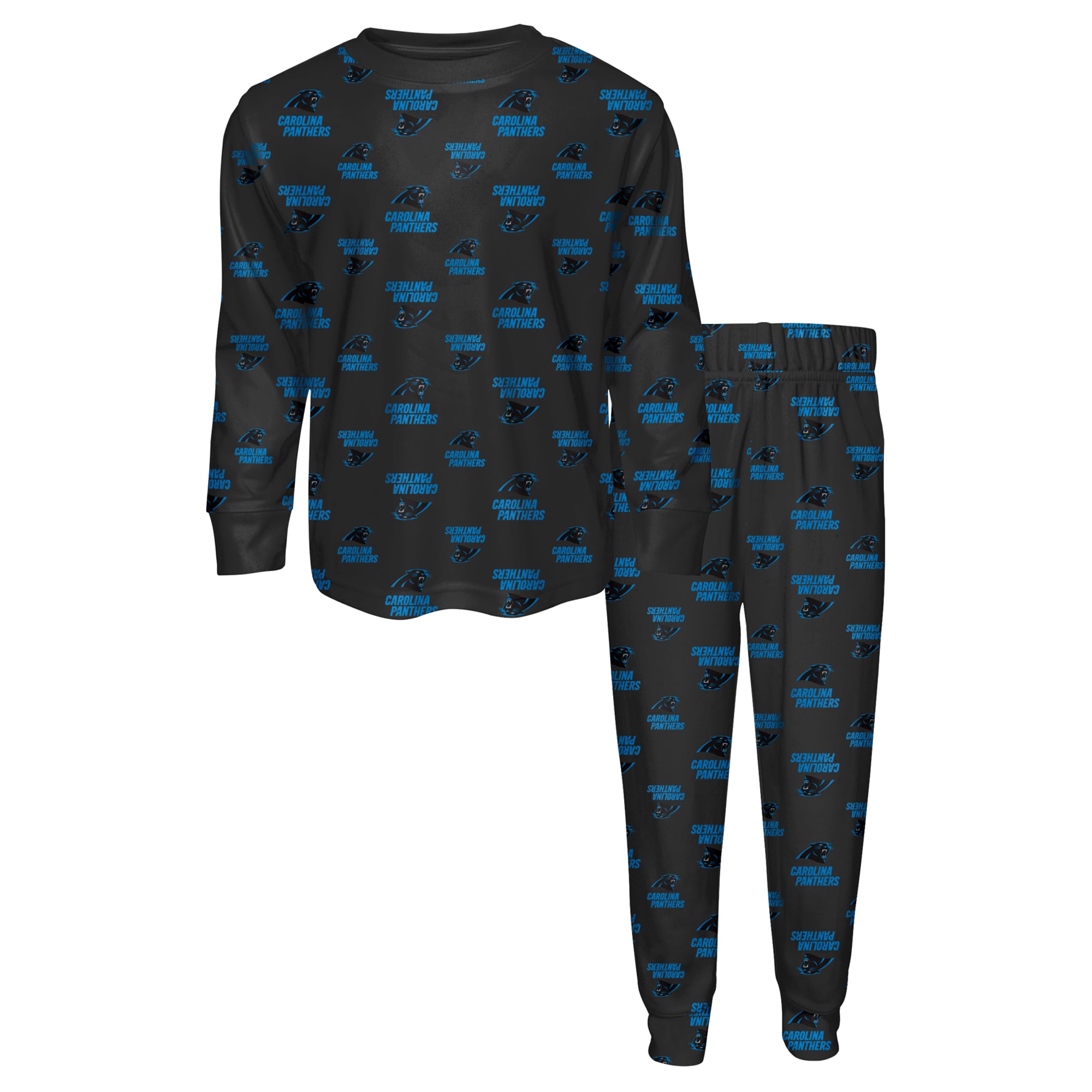 Youth Outerstuff Black Carolina Panthers All-Over-Print Long Sleeve T-Shirt and Pants Sleep Set Youth Outerstuff Black Carolina Panthers All-Over-Print Long Sleeve T-Shirt and Pants Sleep Set