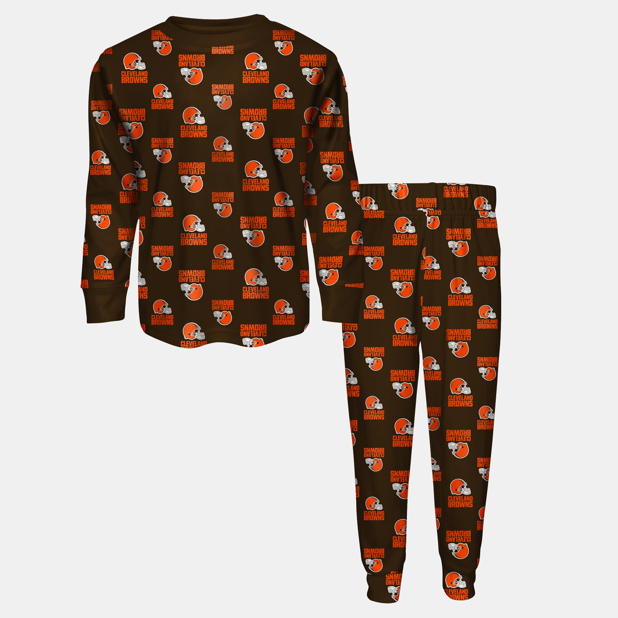 Youth Outerstuff Brown Cleveland Browns All-Over-Print Long Sleeve T-Shirt and Pants Sleep Set Youth Outerstuff Brown Cleveland Browns All-Over-Print Long Sleeve T-Shirt and Pants Sleep Set