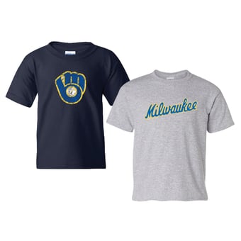 Youth Soft as a Grape  Navy/Heather Gray Milwaukee Brewers  Cooperstown 2-Pack T-Shirt Set