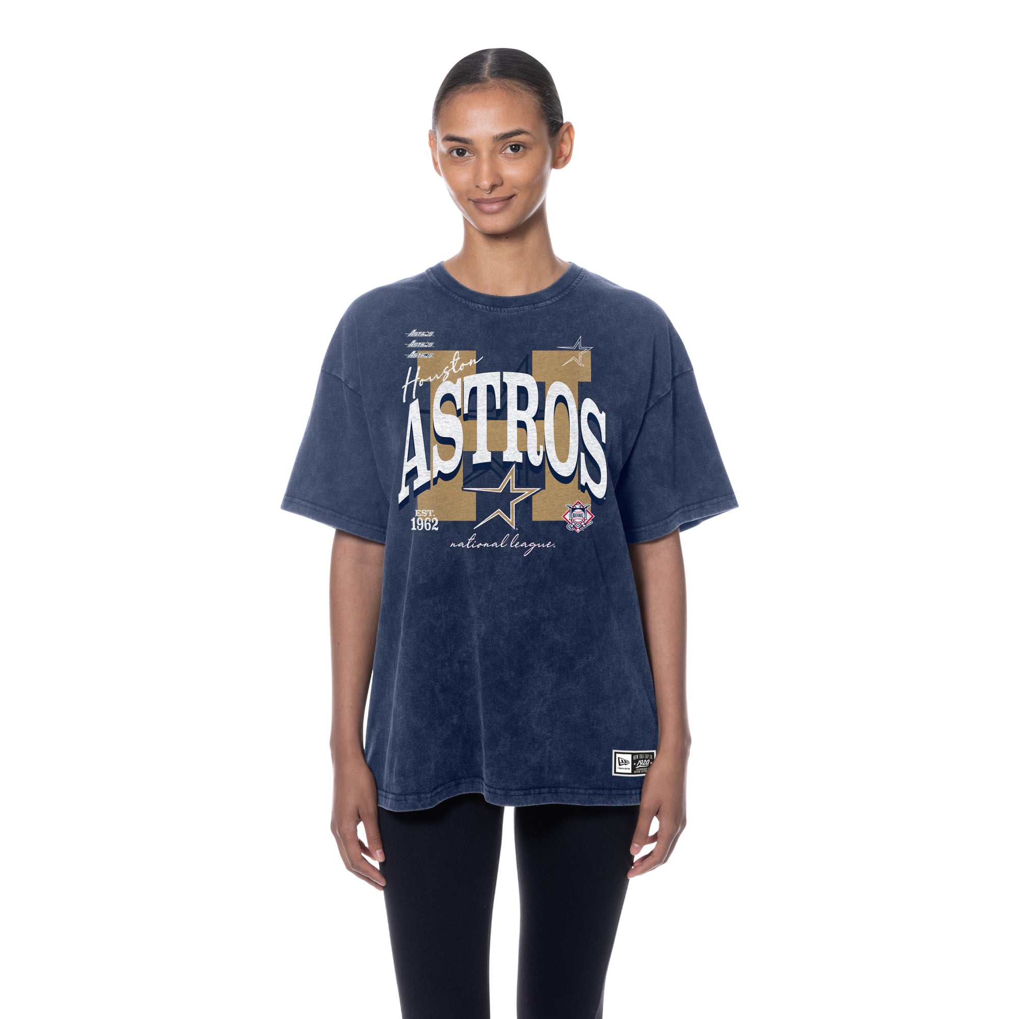 Women's New Era Navy Houston Astros Throwback Mineral Wash Boyfriend T-Shirt