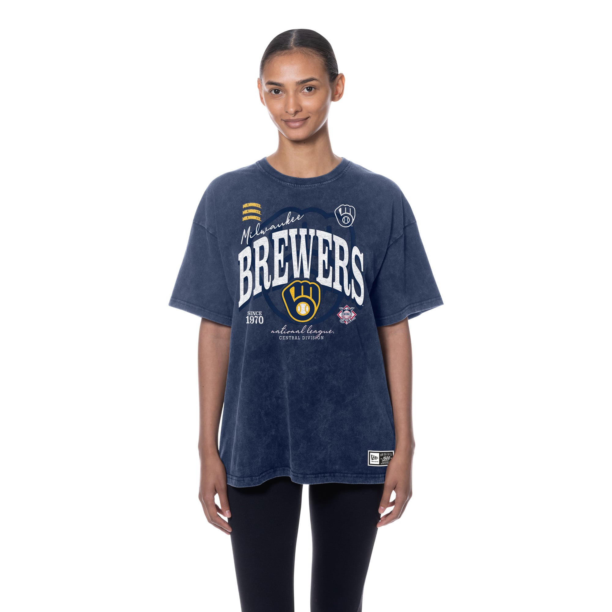 Women's New Era Navy Milwaukee Brewers Throwback Mineral Wash Boyfriend T-Shirt