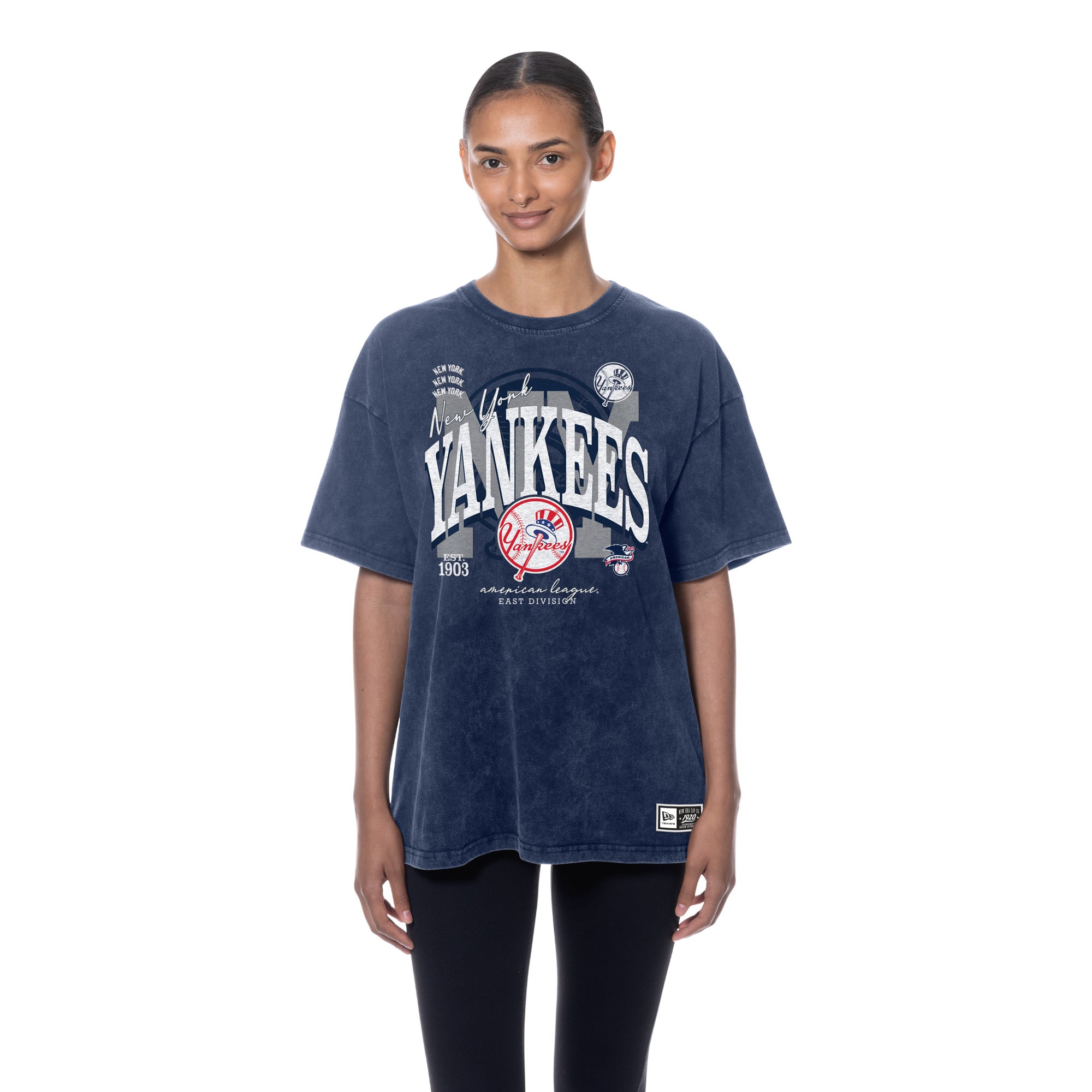 Women's New Era Navy New York Yankees Throwback Mineral Wash Boyfriend T-Shirt