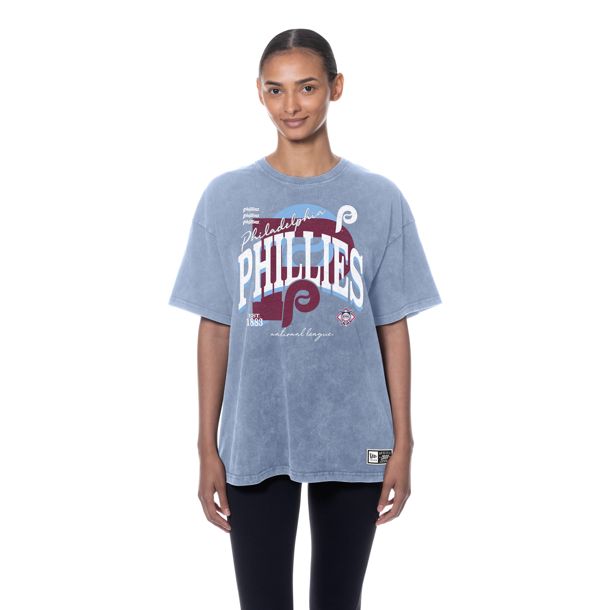 Women's New Era Light Blue Philadelphia Phillies Throwback Mineral Wash Boyfriend T-Shirt