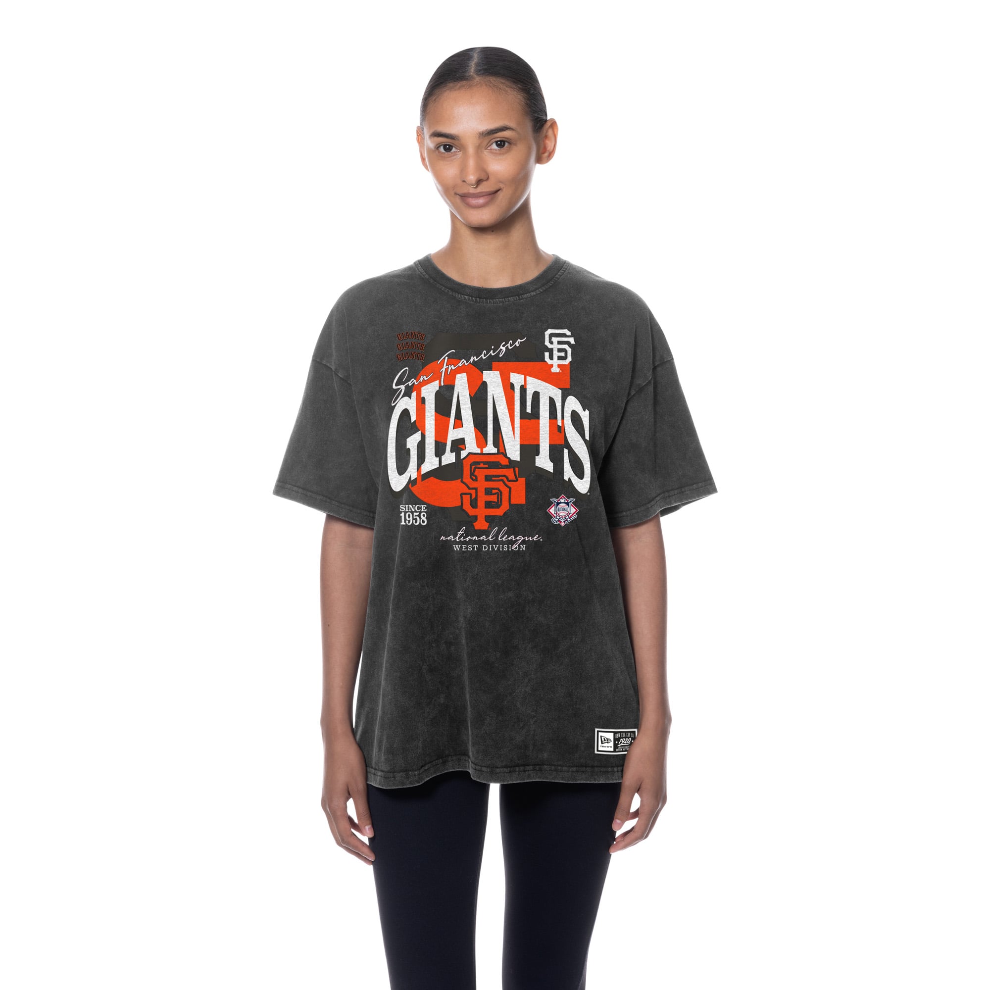 Women's New Era Black San Francisco Giants Throwback Mineral Wash Boyfriend T-Shirt