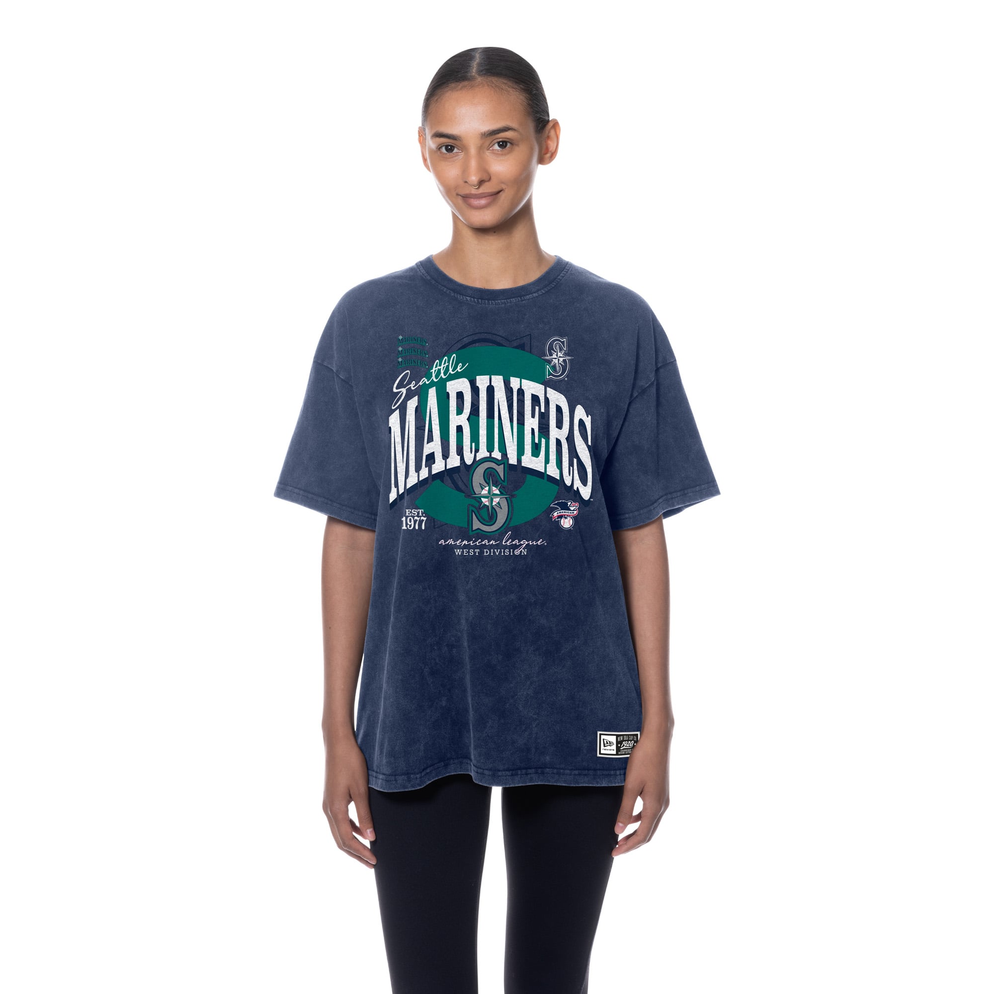 Women's New Era Navy Seattle Mariners Throwback Mineral Wash Boyfriend T-Shirt