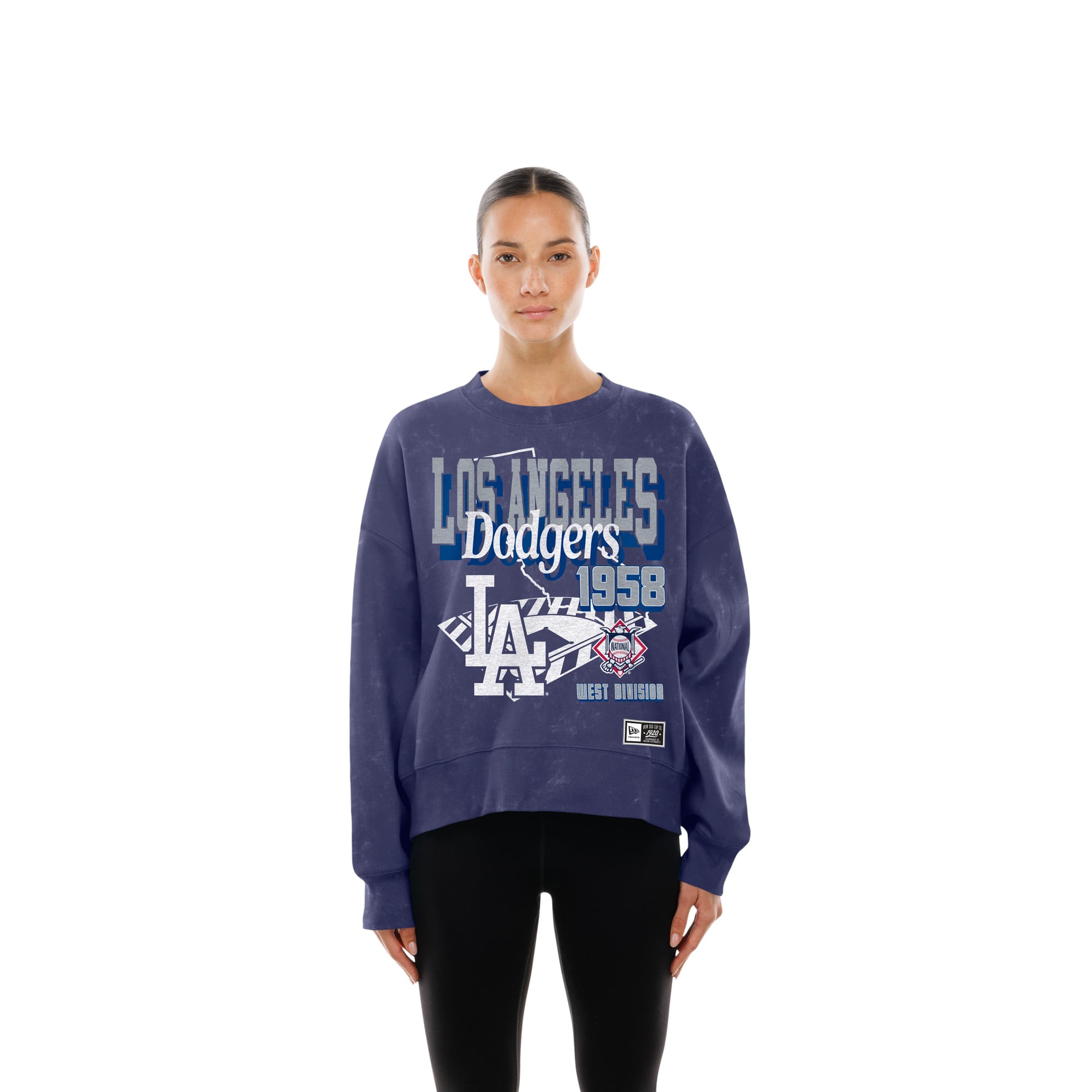 Women's New Era Royal Los Angeles Dodgers Throwback Mineral Wash Boxy Sweatshirt