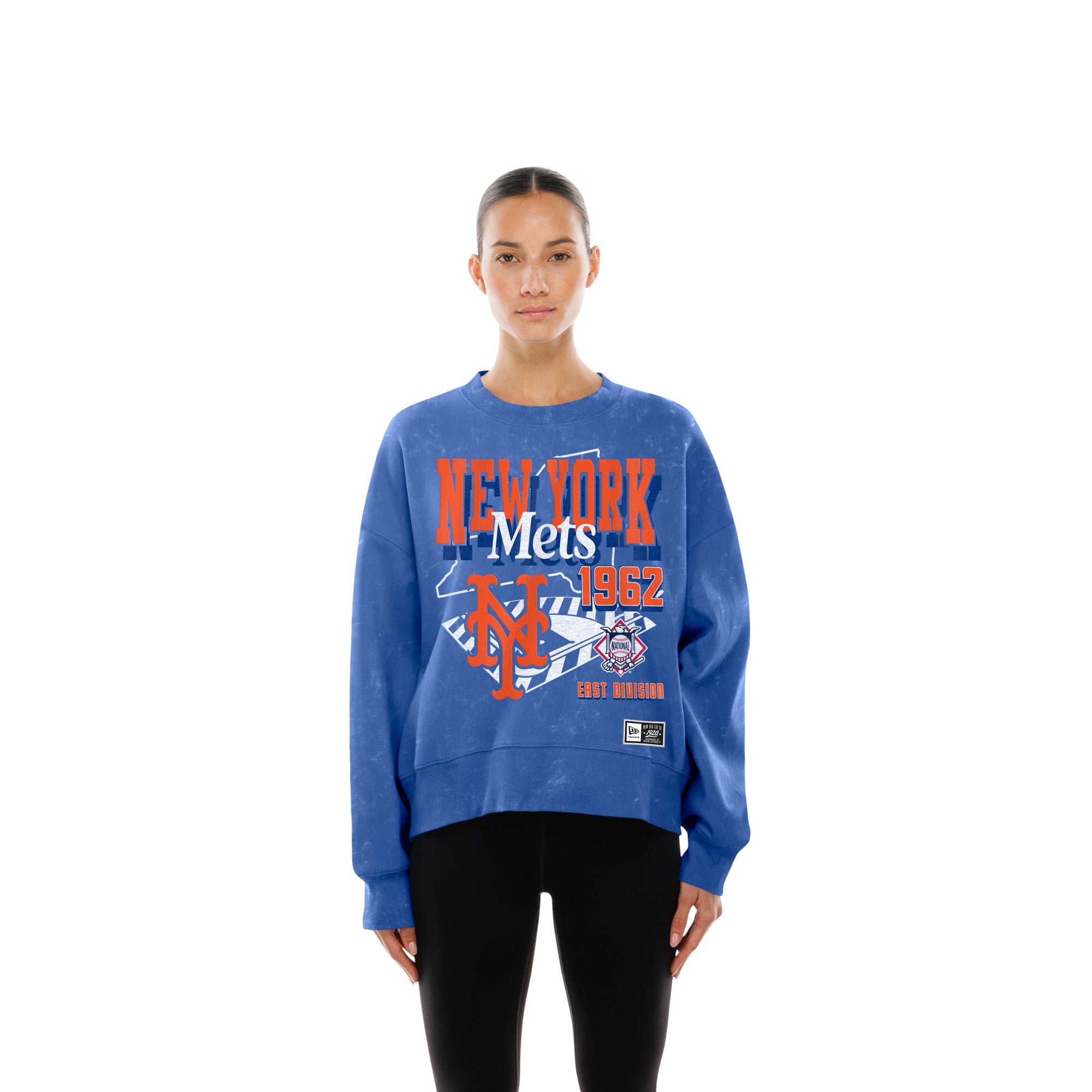 Women's New Era Royal New York Mets Throwback Mineral Wash Boxy Sweatshirt