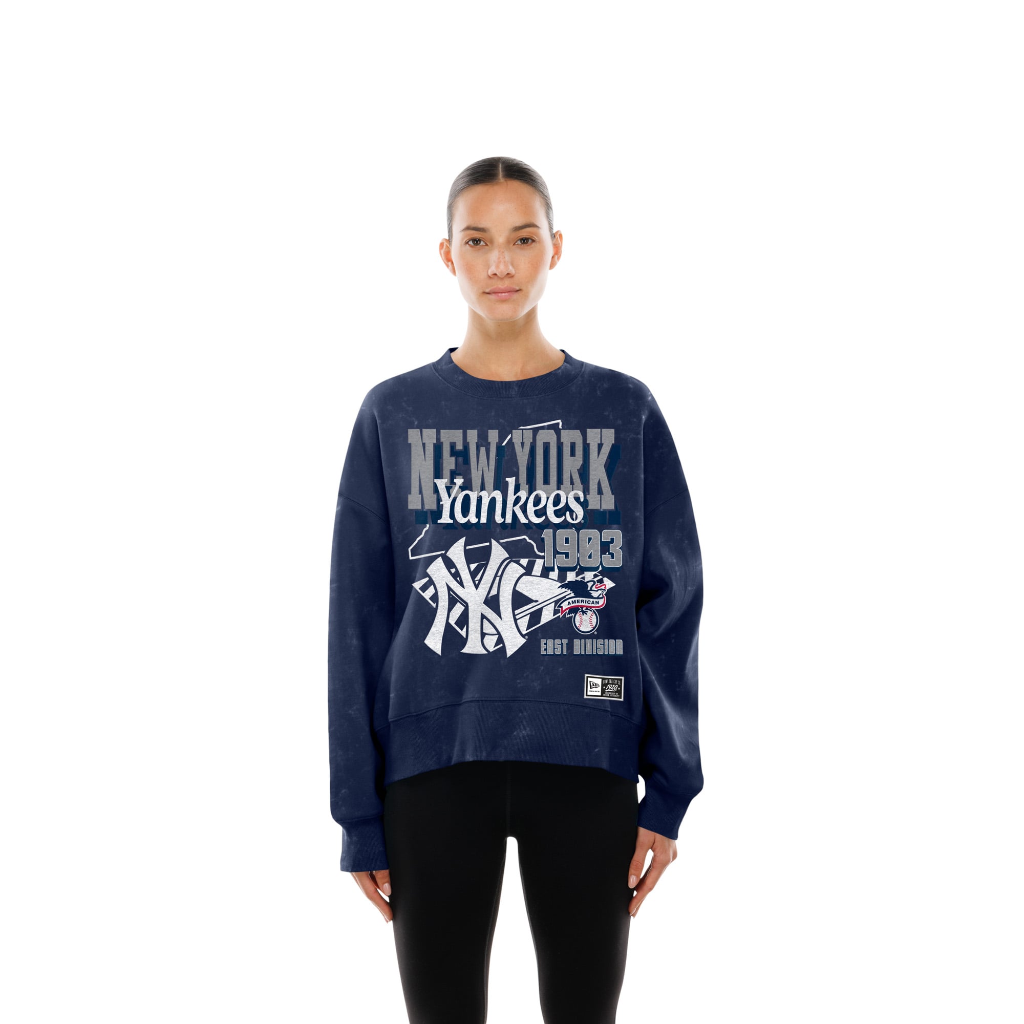 Women's New Era Navy New York Yankees Throwback Mineral Wash Boxy Sweatshirt