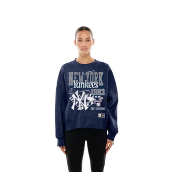 Women's New Era Navy New York Yankees Throwback Mineral Wash Boxy Sweatshirt