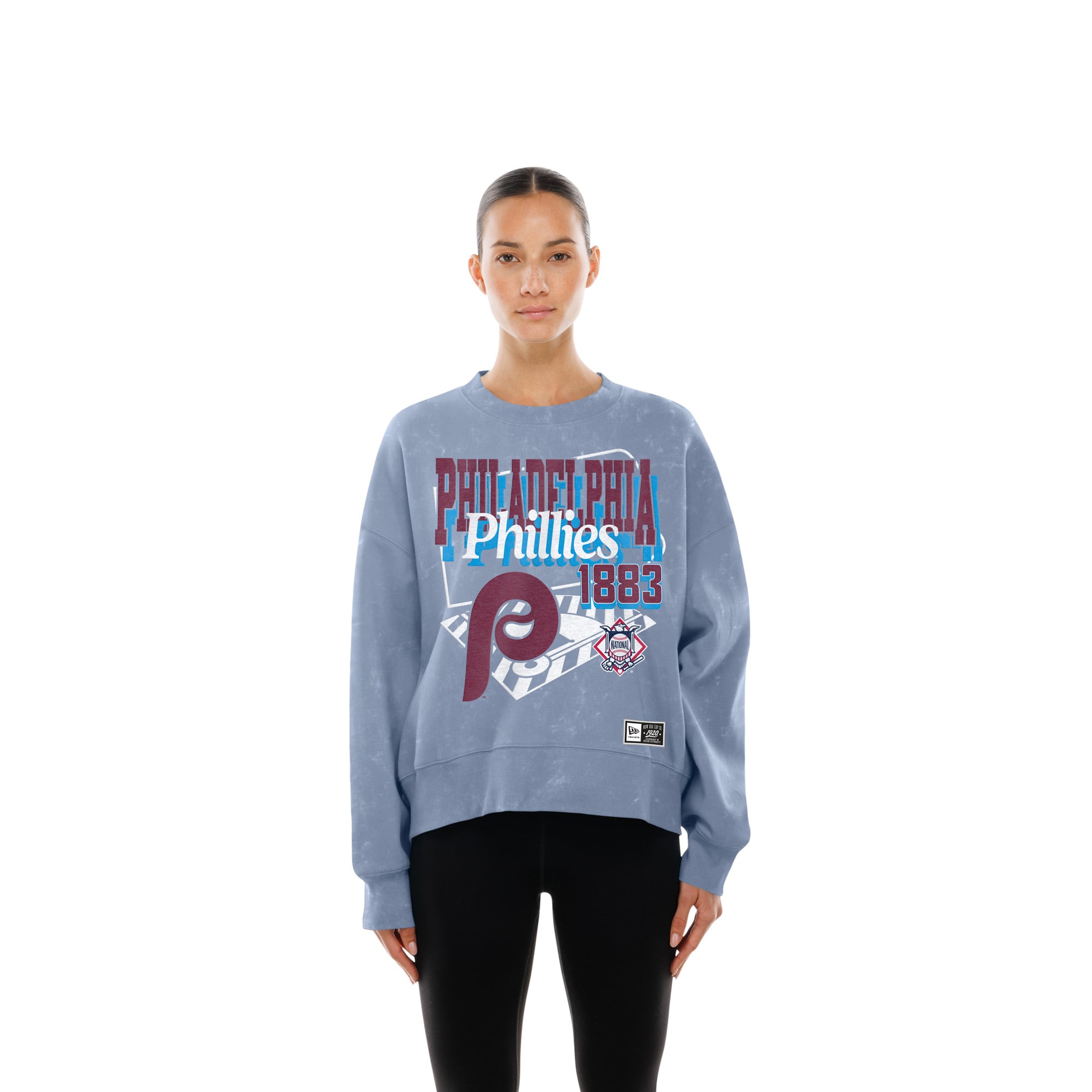 Women's New Era Light Blue Philadelphia Phillies Throwback Mineral Wash Boxy Sweatshirt