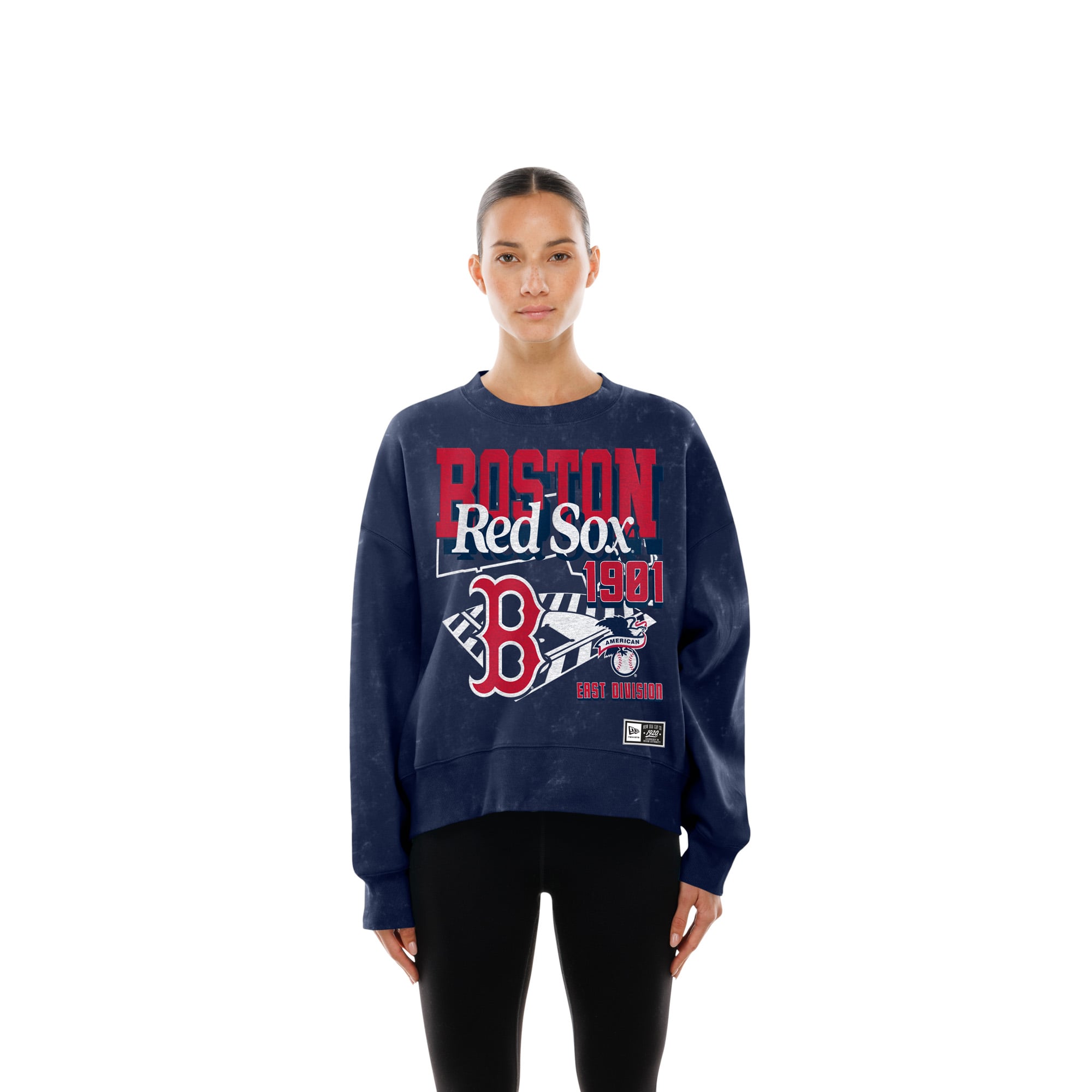 Women's New Era Navy Boston Red Sox Throwback Mineral Wash Boxy Sweatshirt