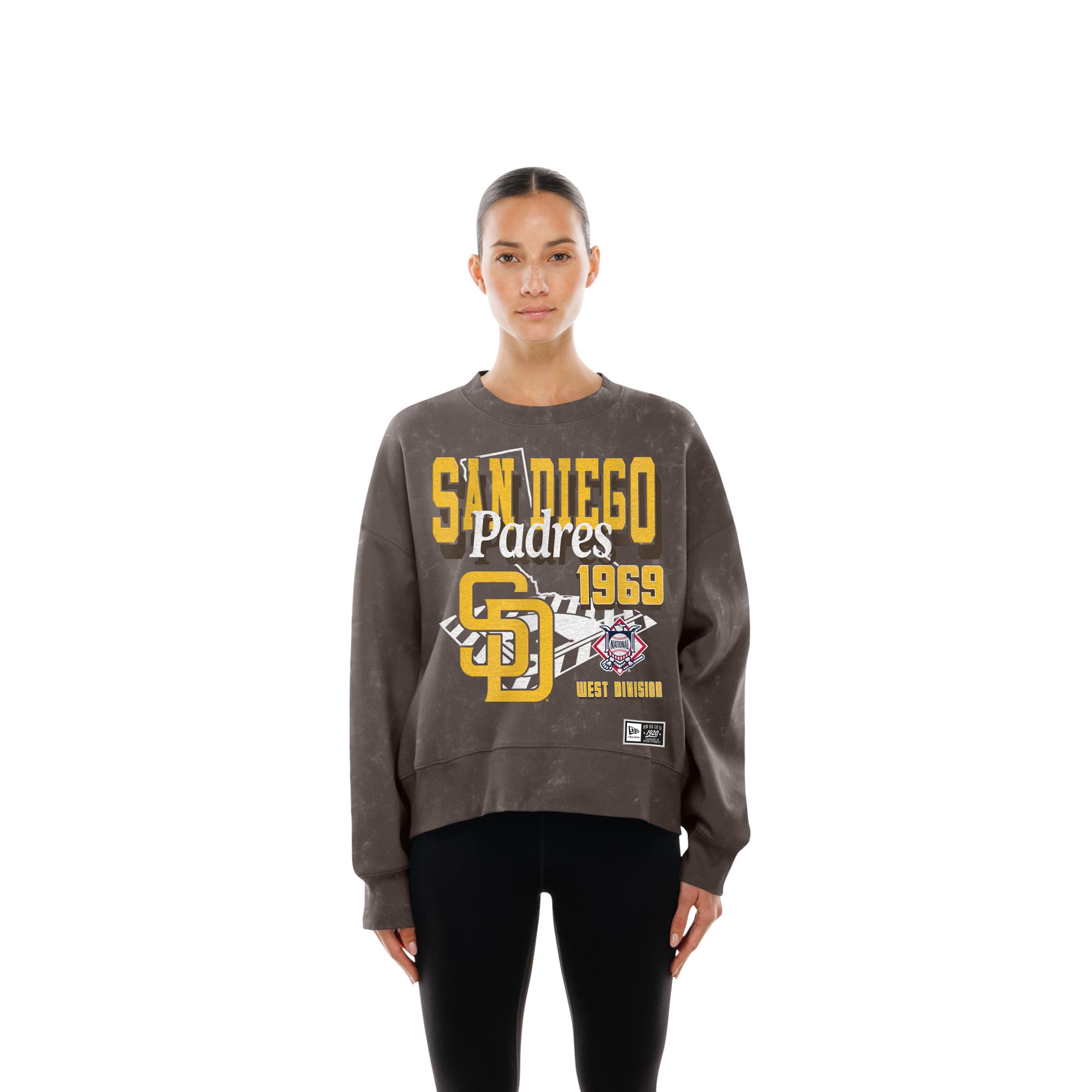 Women's New Era Brown San Diego Padres Throwback Mineral Wash Boxy Sweatshirt