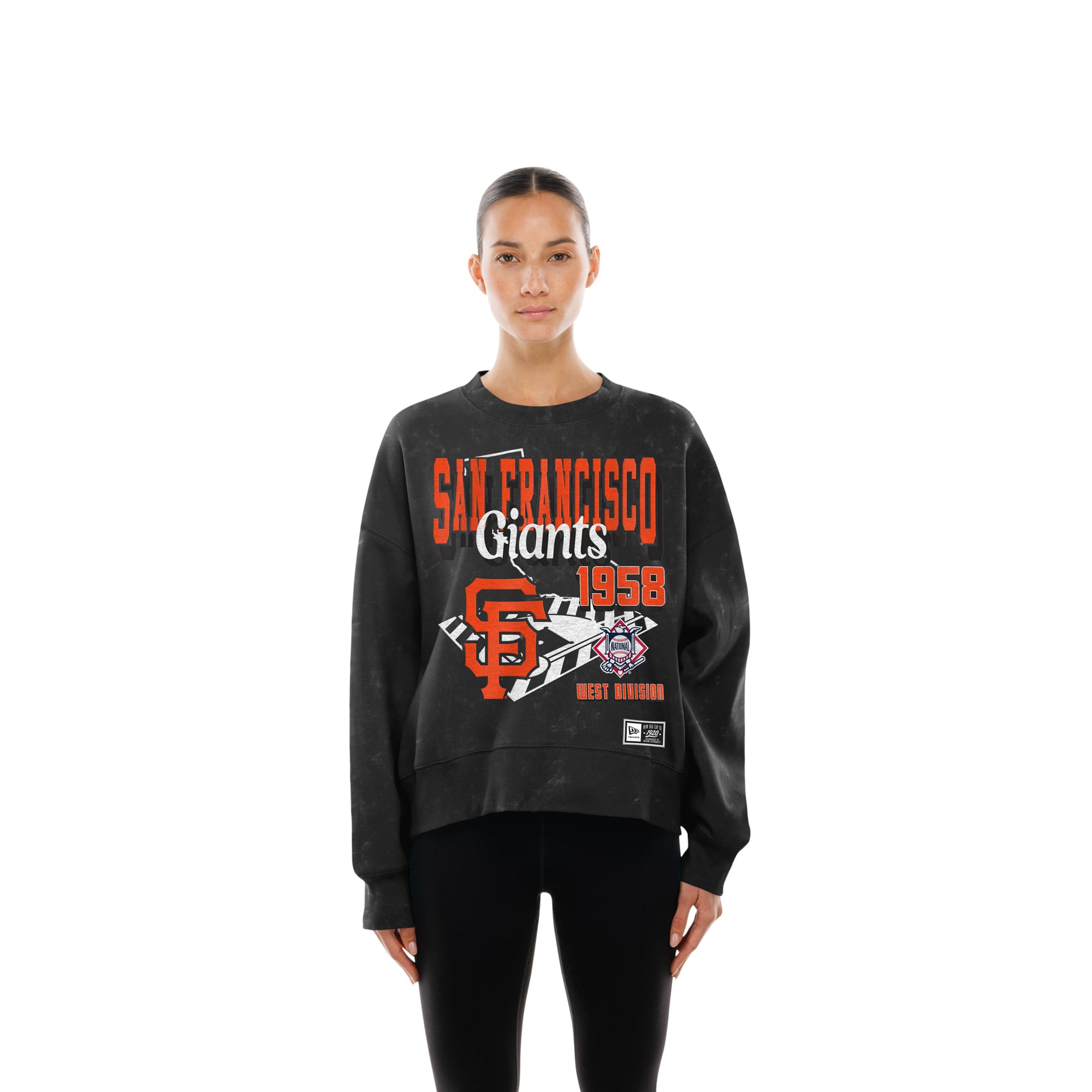 Women's New Era Black San Francisco Giants Throwback Mineral Wash Boxy Sweatshirt