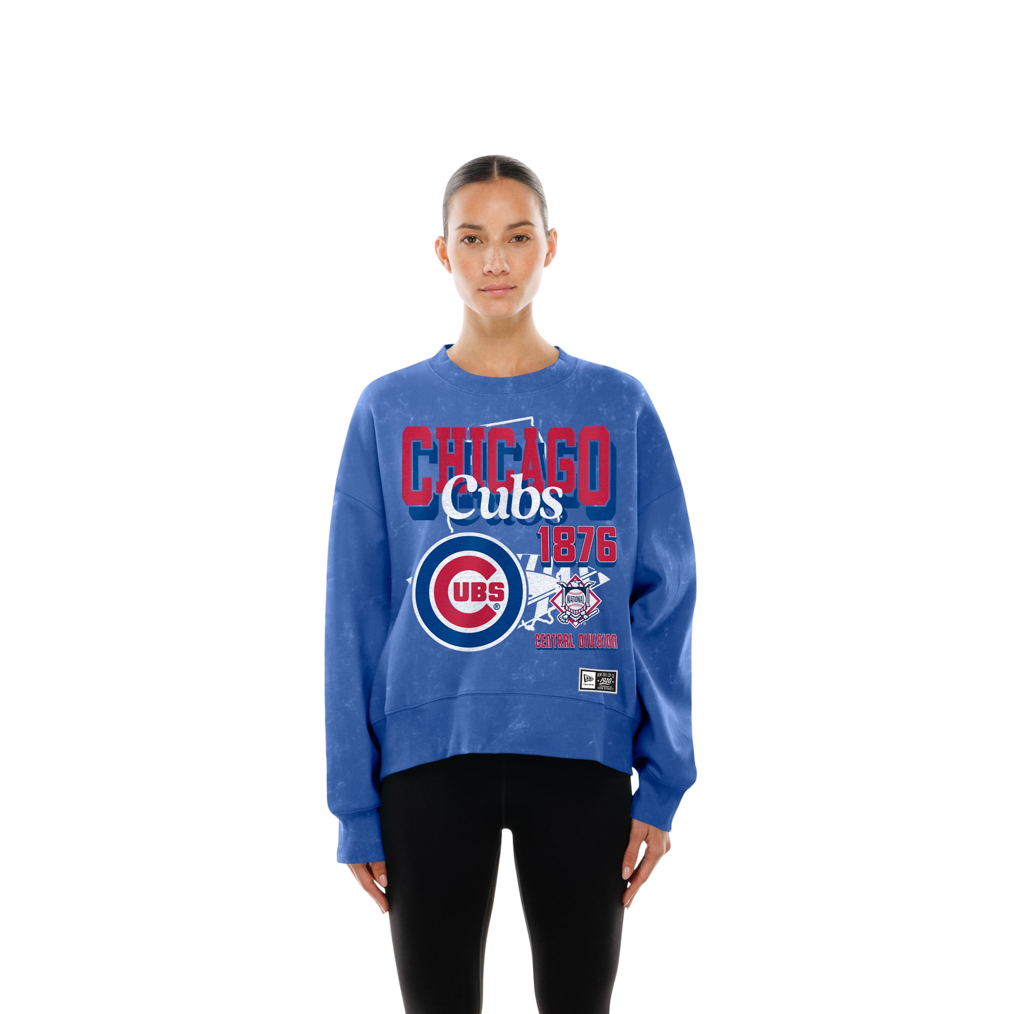 Women's New Era Royal Chicago Cubs Throwback Mineral Wash Boxy Sweatshirt