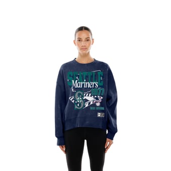 Women's New Era Navy Seattle Mariners Throwback Mineral Wash Boxy Sweatshirt