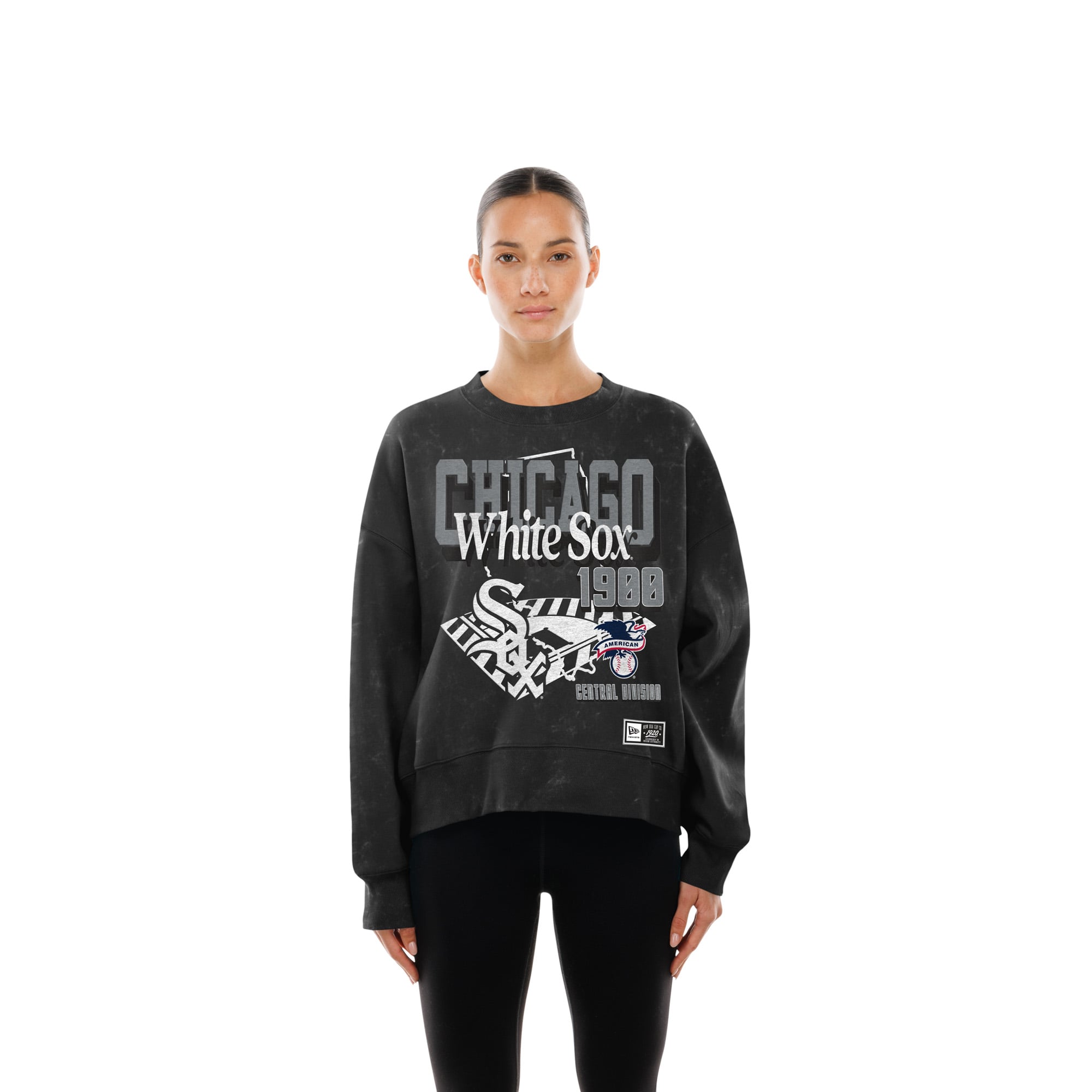 Women's New Era Black Chicago White Sox Throwback Mineral Wash Boxy Sweatshirt