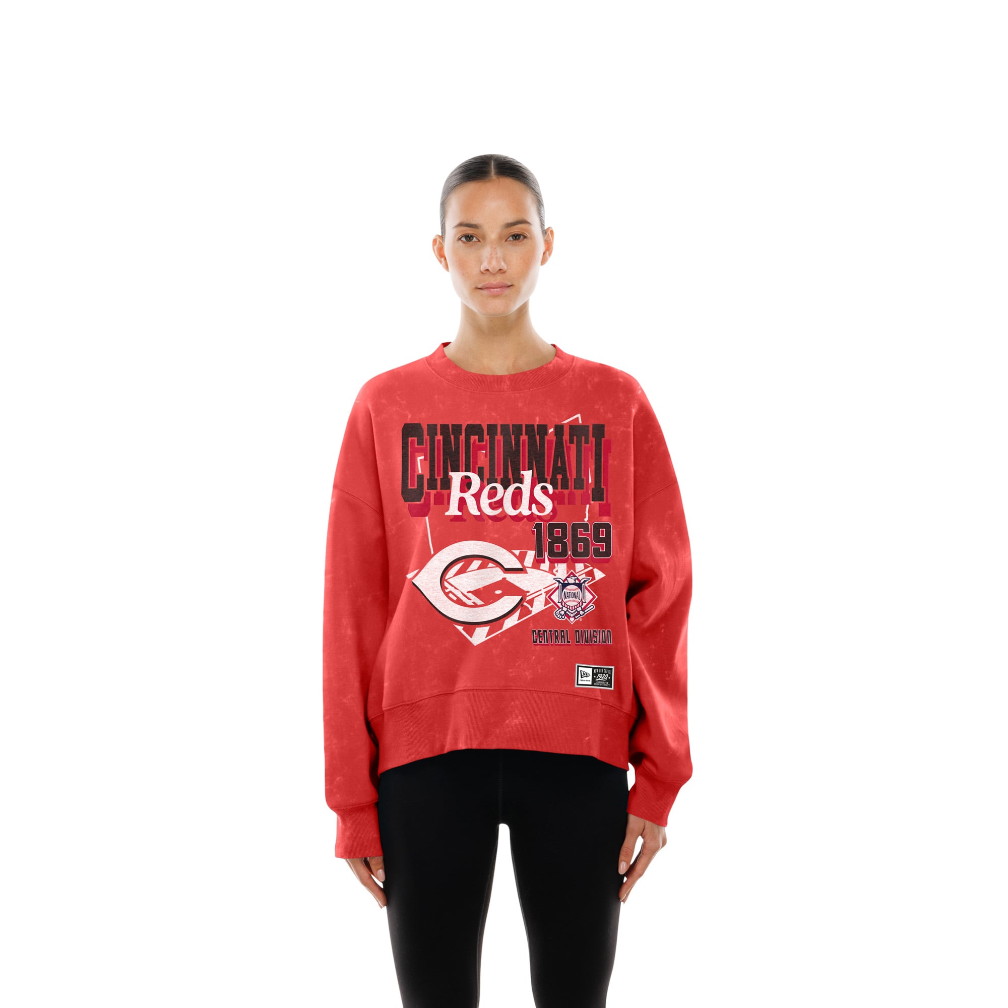 Women's New Era Red Cincinnati Reds Throwback Mineral Wash Boxy Sweatshirt