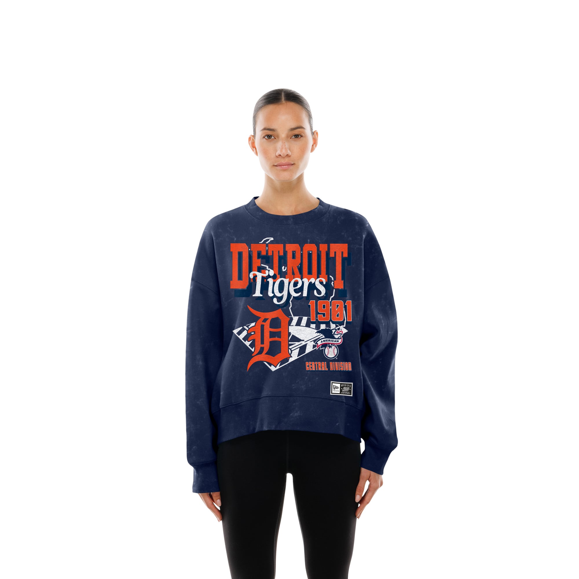 Women's New Era Navy Detroit Tigers Throwback Mineral Wash Boxy Sweatshirt