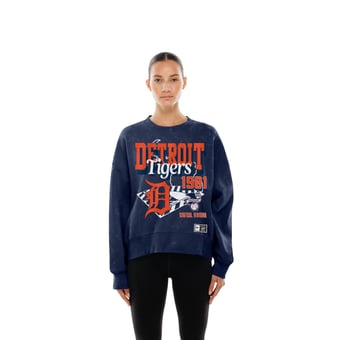 Women's New Era Navy Detroit Tigers Throwback Mineral Wash Boxy Sweatshirt