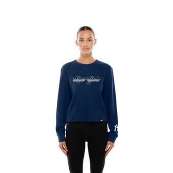Women's New Era Navy New York Yankees Fan Collection Micro Thermal Boxy Long Sleeve T-Shirt
