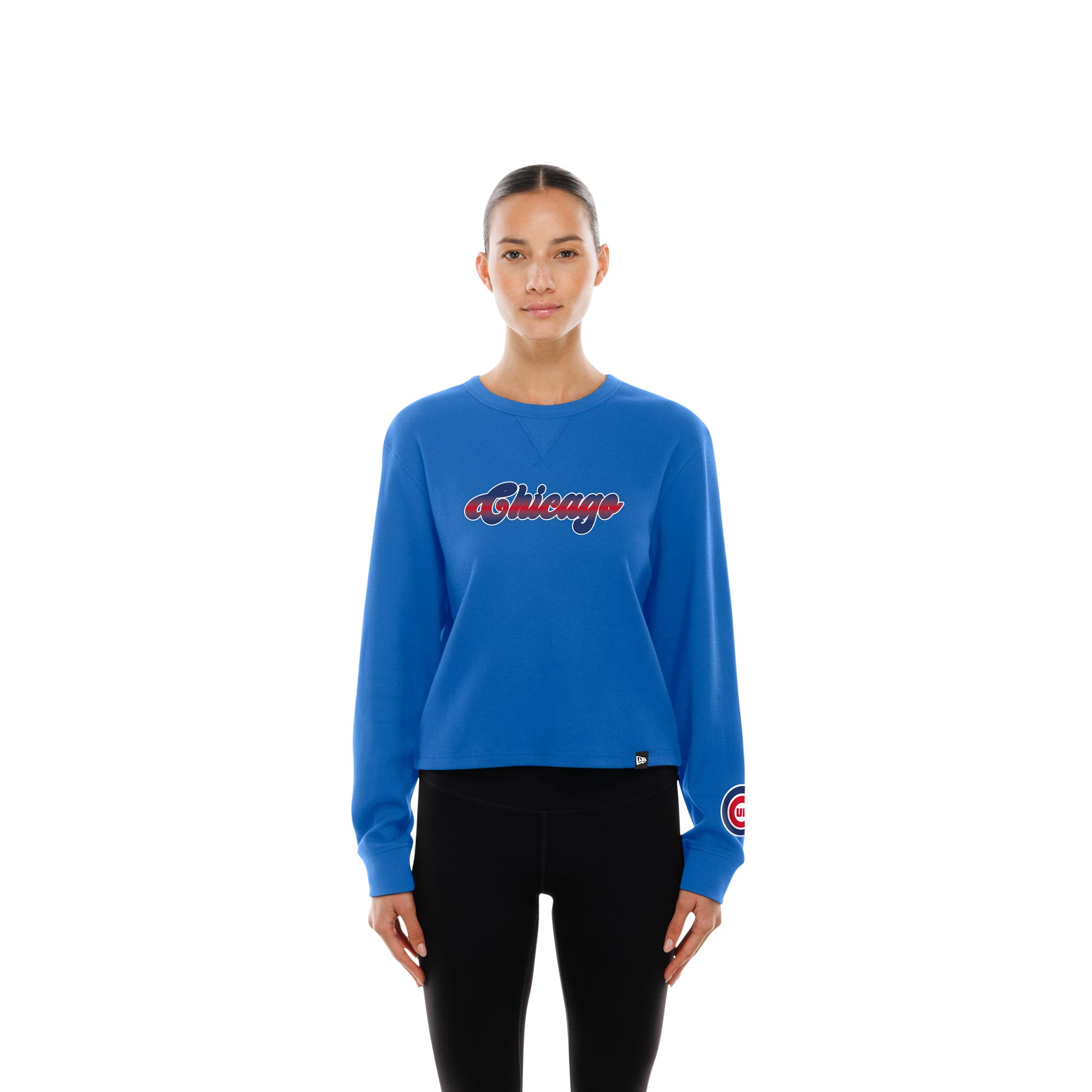 Women's New Era Royal Chicago Cubs Fan Collection Micro Thermal Boxy Long Sleeve T-Shirt