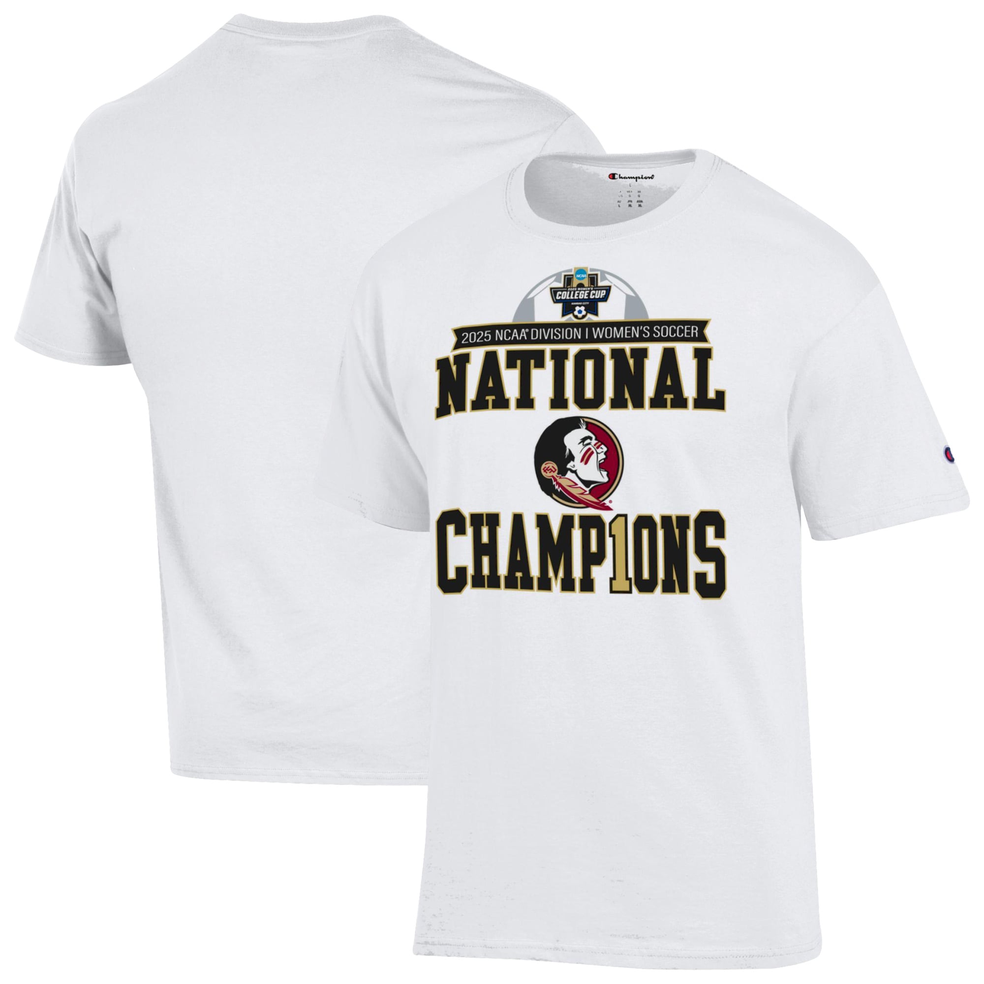 Unisex Champion White Florida State Seminoles 2025 NCAA Women's Soccer National Champions Locker Room T-Shirt