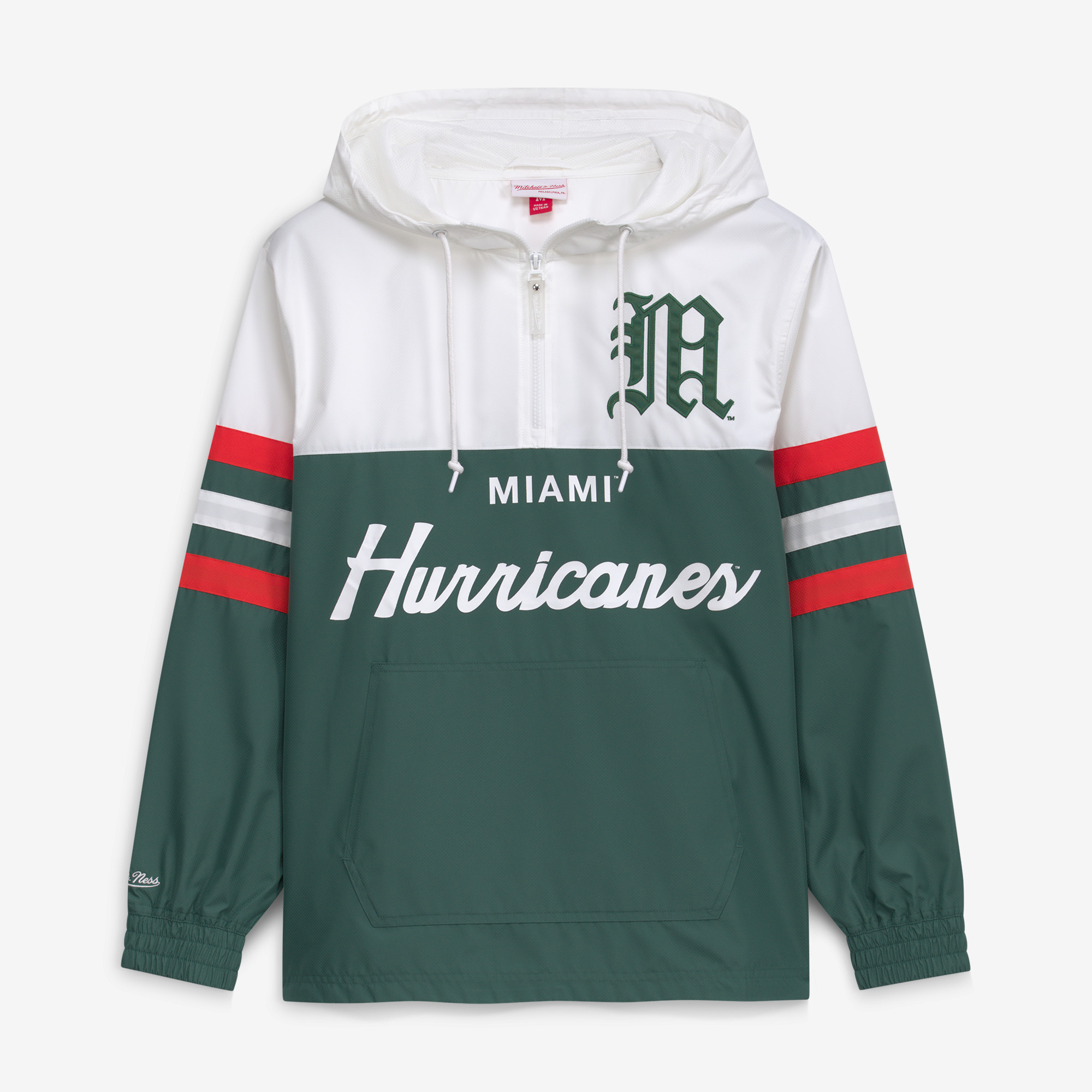 Men's Mitchell & Ness  Green Miami Hurricanes Head Coach Lightweight Anorak Half-Zip Windbreaker