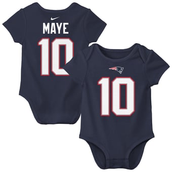 Infant Nike Drake Maye Navy New England Patriots Name & Number Bodysuit