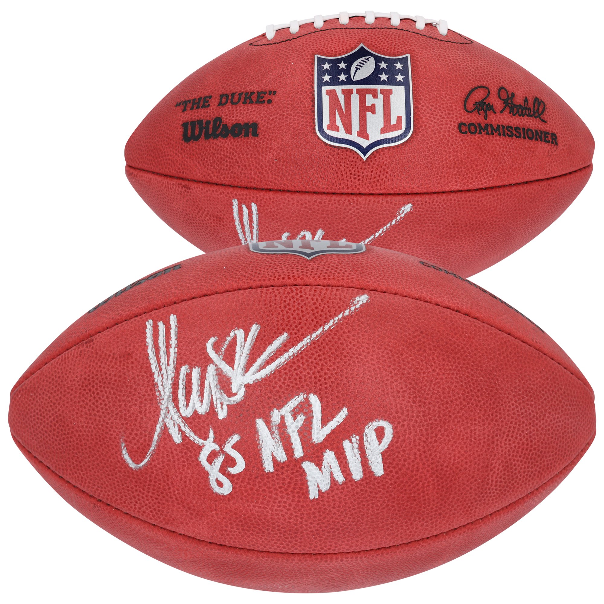Pallone da football Wilson Duke a colori autografato da Marcus Allen dei Los Angeles Raiders con la scritta "85 NFL MVP"