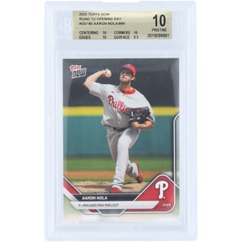 Aaron Nola Philadelphia Phillies 2025 Topps Now Road to Opening Day #OD-185 BGS Authenticated 10 Card - 10,10,10,9.5 Subgrades