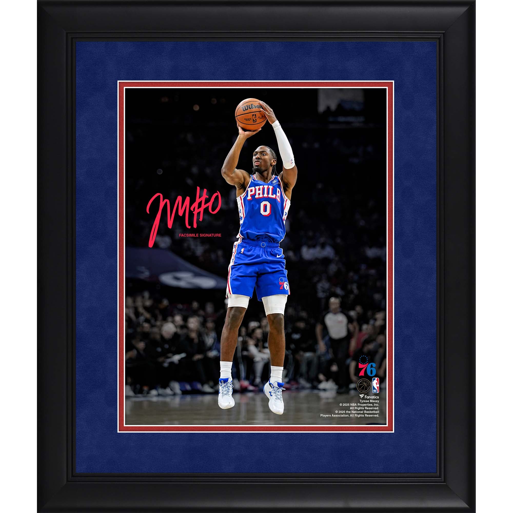 Tyrese Maxey Philadelphia 76ers Facsimile Signature Framed 11" x 14" Spotlight Photograph