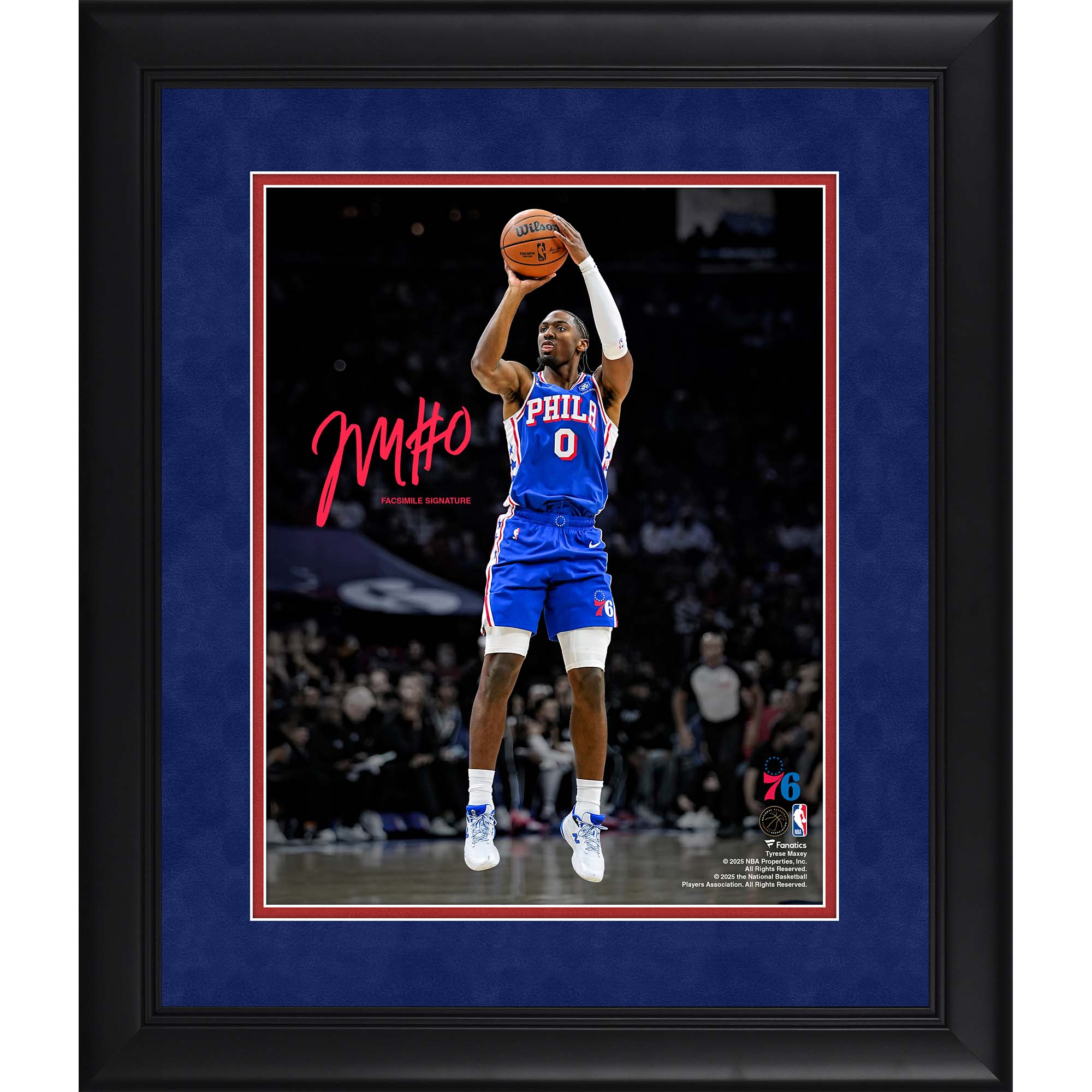 Tyrese Maxey Philadelphia 76ers Facsimile Signature Framed 11" x 14" Spotlight Photograph