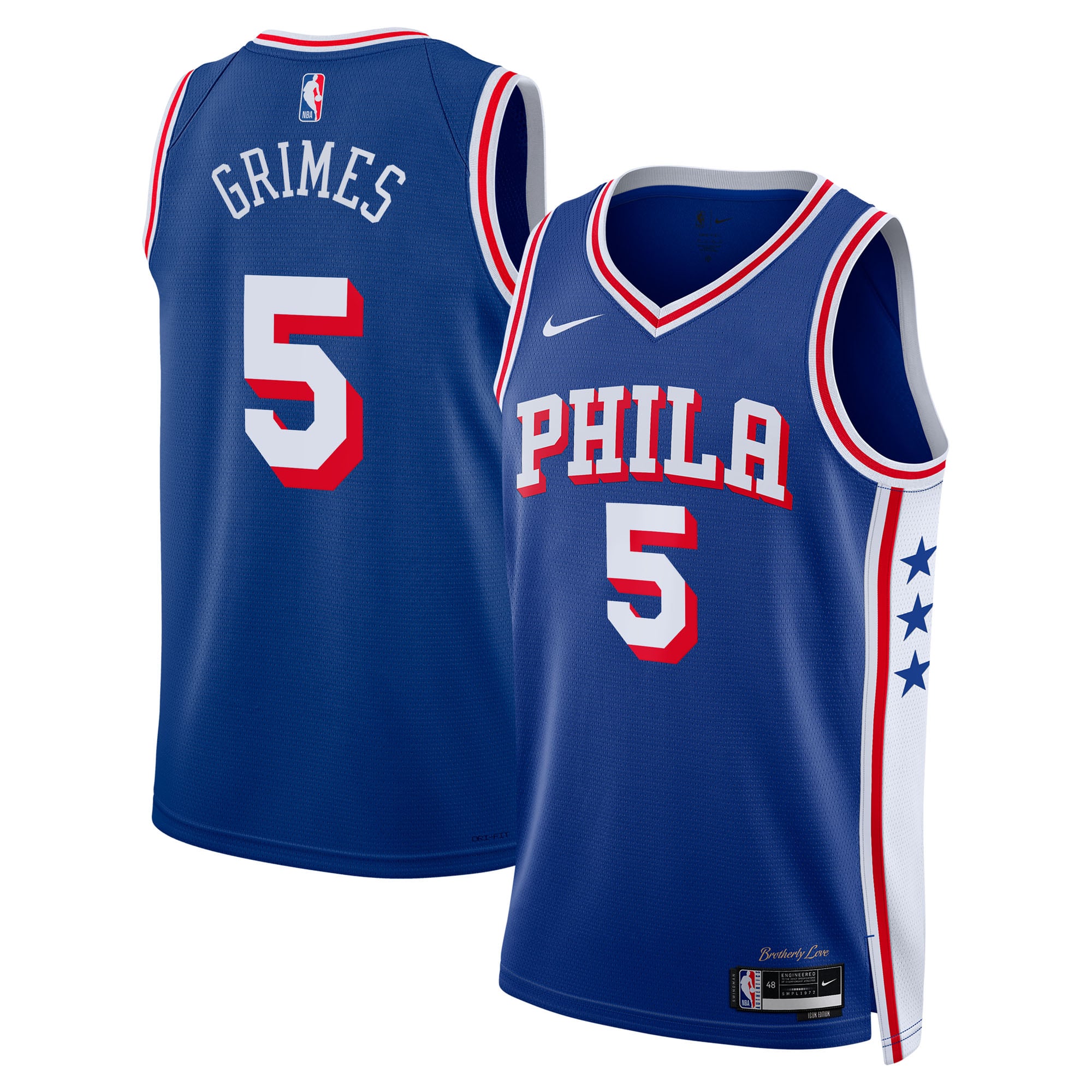 Camiseta Nike Icon Edition Swingman de los Philadelphia 76ers - Azul real - Quentin Grimes - Unisex