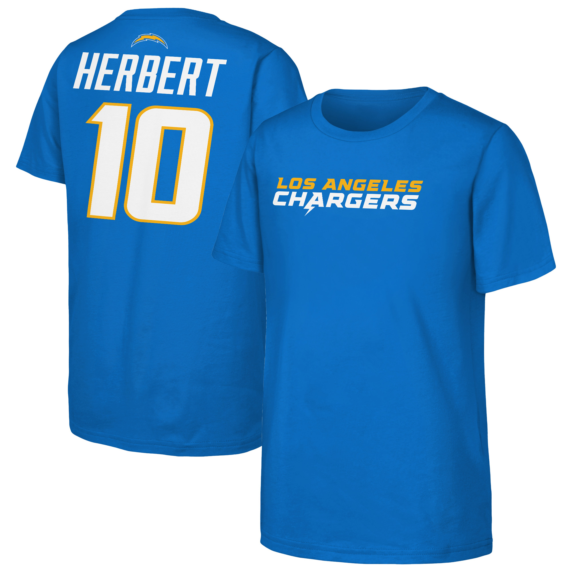Outerstuff Big Boys' and Girls' Justin Herbert Powder Blue Los Angeles Chargers Name & Number T-Shirt - Powder Blue