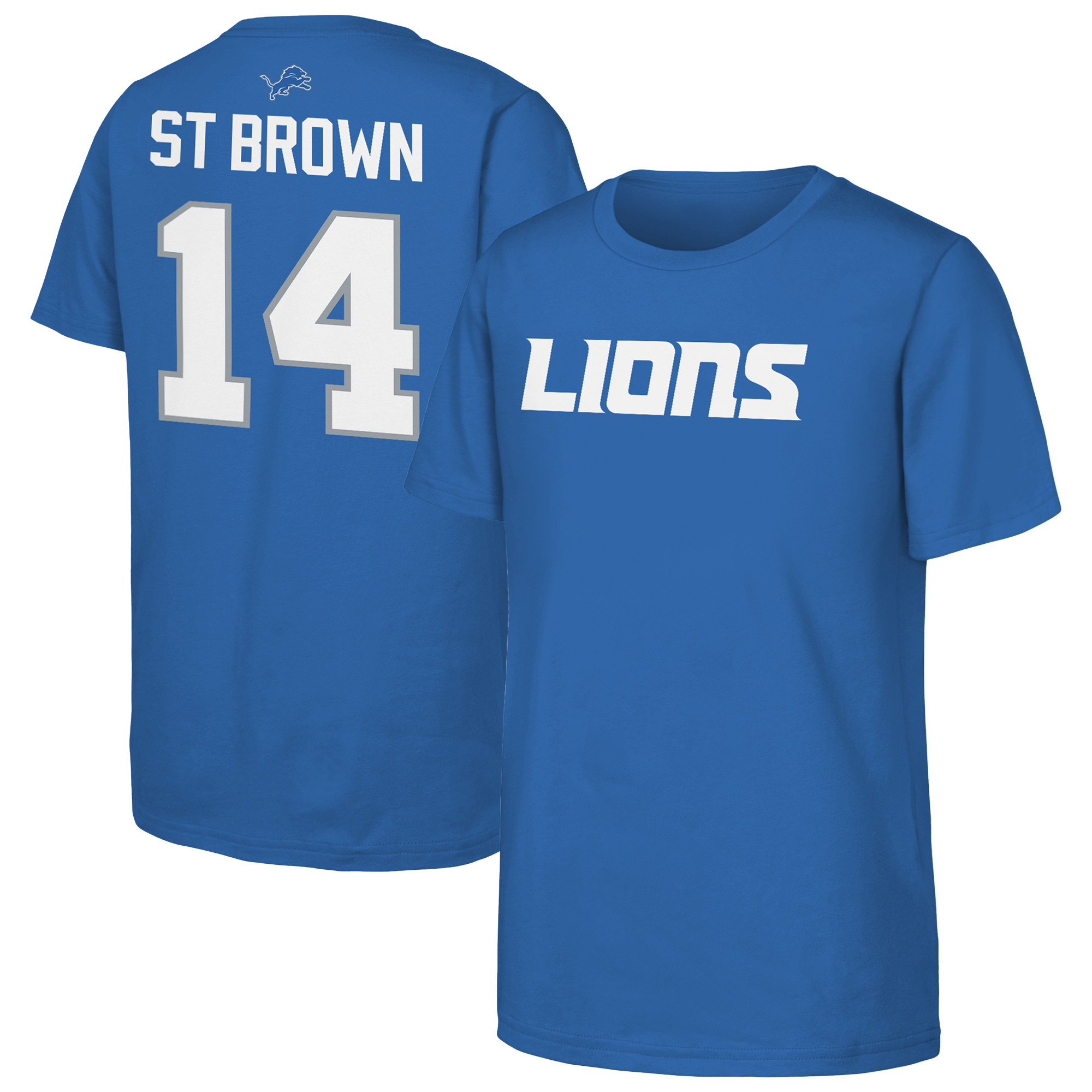 Youth Outerstuff Amon-Ra St. Brown Blue Detroit Lions Name & Number T-Shirt