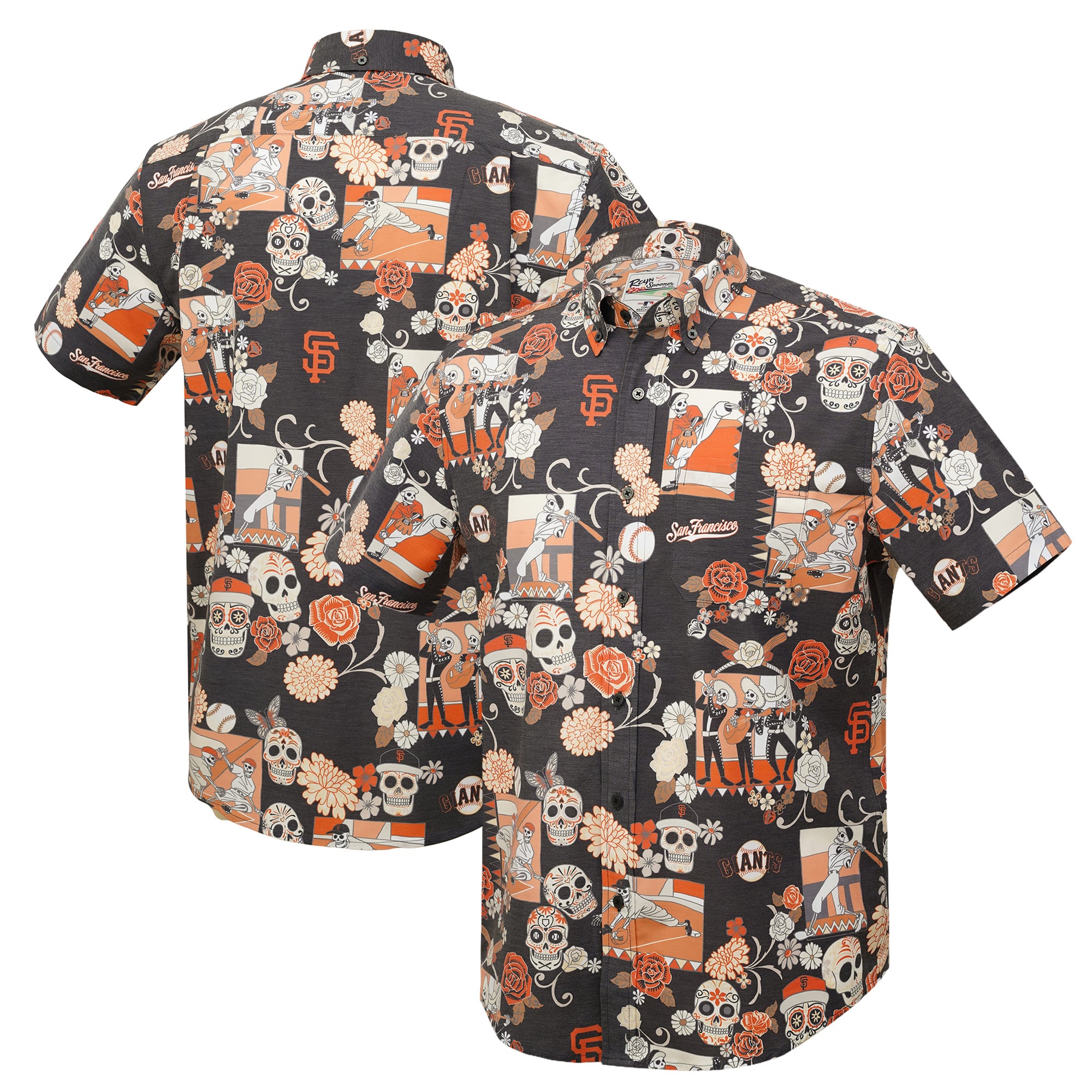 Men's Reyn Spooner Black San Francisco Giants Día De Los Muertos Tri-Blend Button-Down Shirt