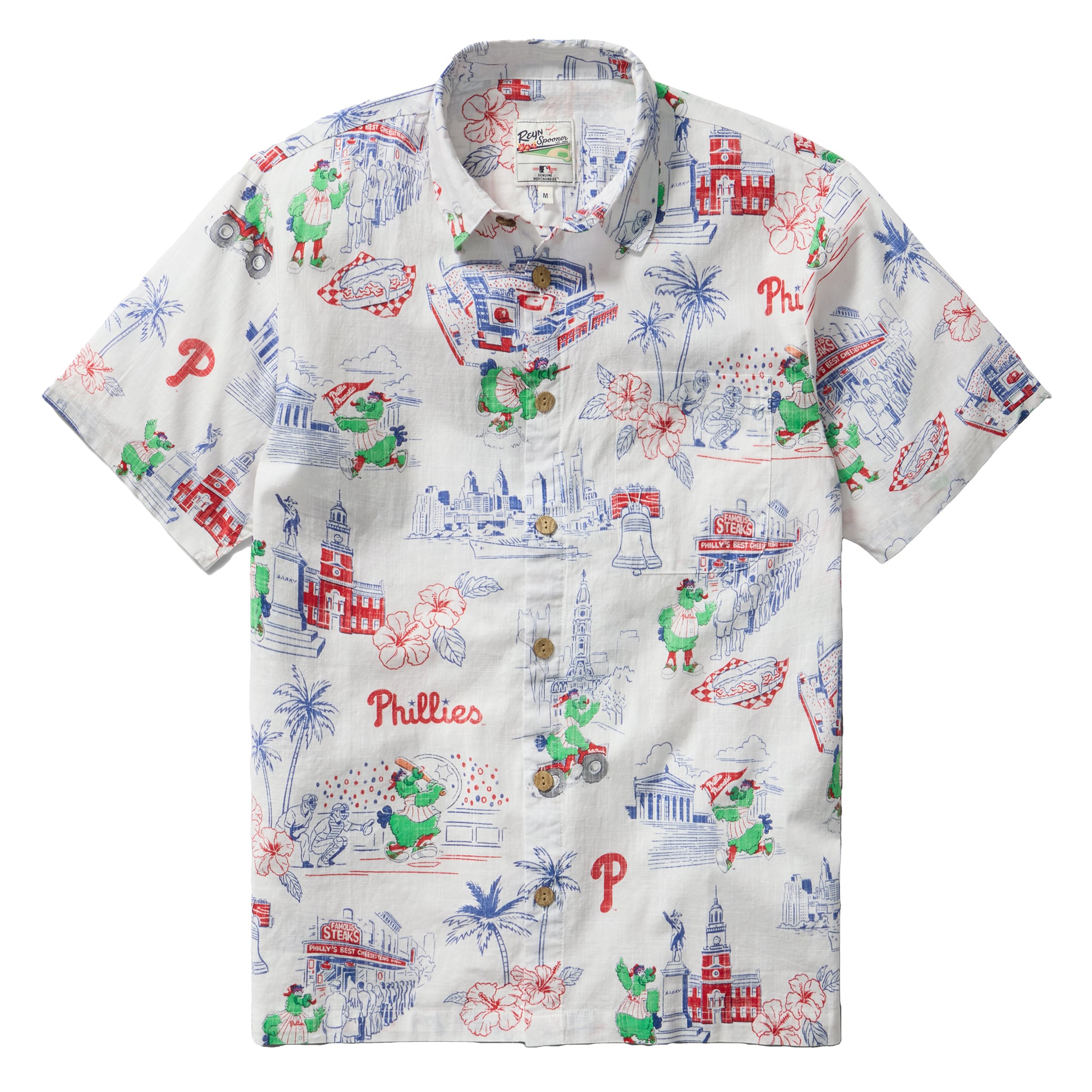 Men's Reyn Spooner  White Philadelphia Phillies Scenic Tri-Blend Button-Down Shirt