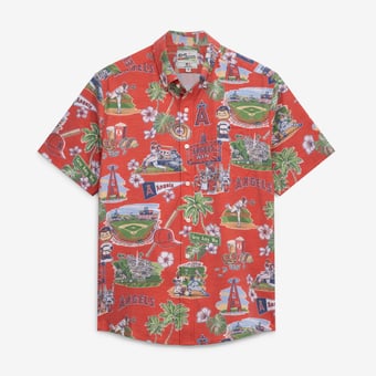 Men's Reyn Spooner  Red Los Angeles Angels Scenic Tri-Blend Button-Down Shirt
