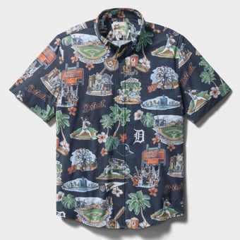 Men's Reyn Spooner  Navy Detroit Tigers Scenic Tri-Blend Button-Down Shirt